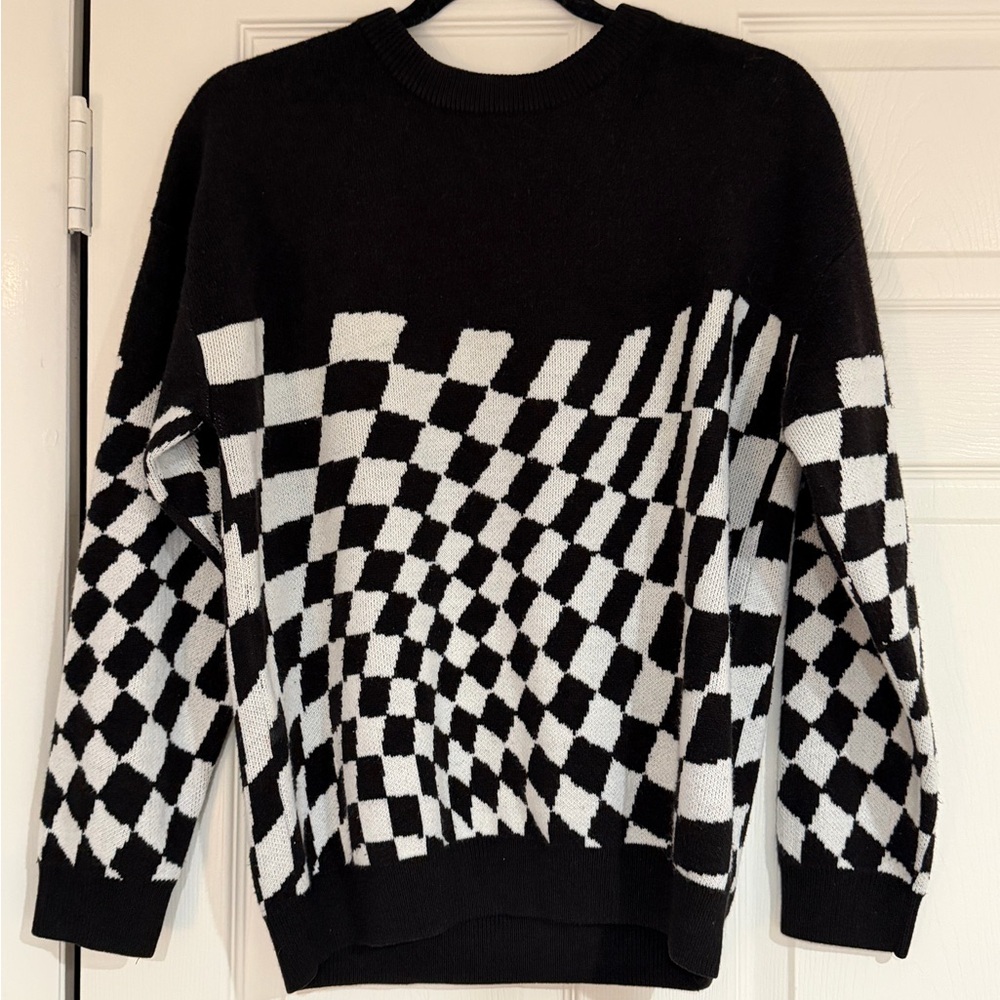 Black and White Checkered Men's Sweater